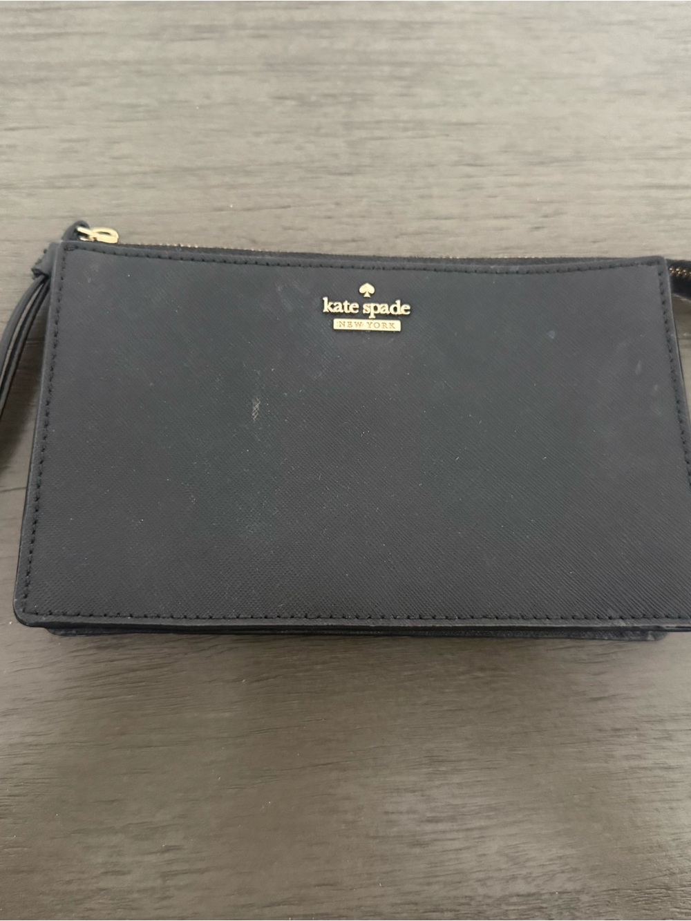 kate spade Black Zip Wristlet with Gold Logo